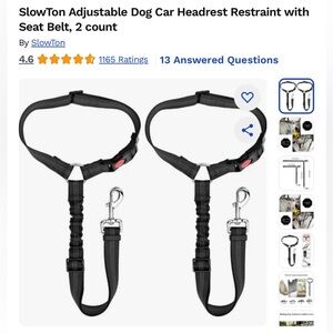SlowTon Adjustable Dog Car Headrest Restraint with Seat Belt